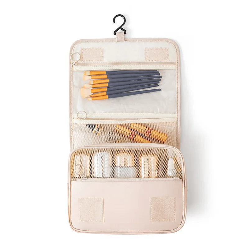 Travel Makeup Bag High Capacity Toiletries Storage Pouch Travel Make Up Organizer Waterproof Beauty Bag Bathroom Wash Bag Vue White