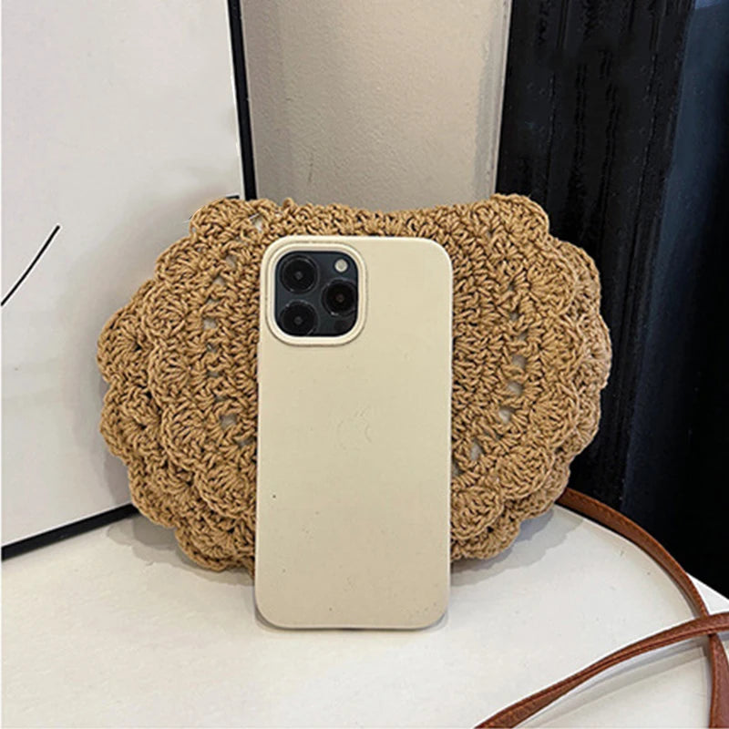 Vintage Woven Handbag Vacation Round Summer Beach Bag Fashion