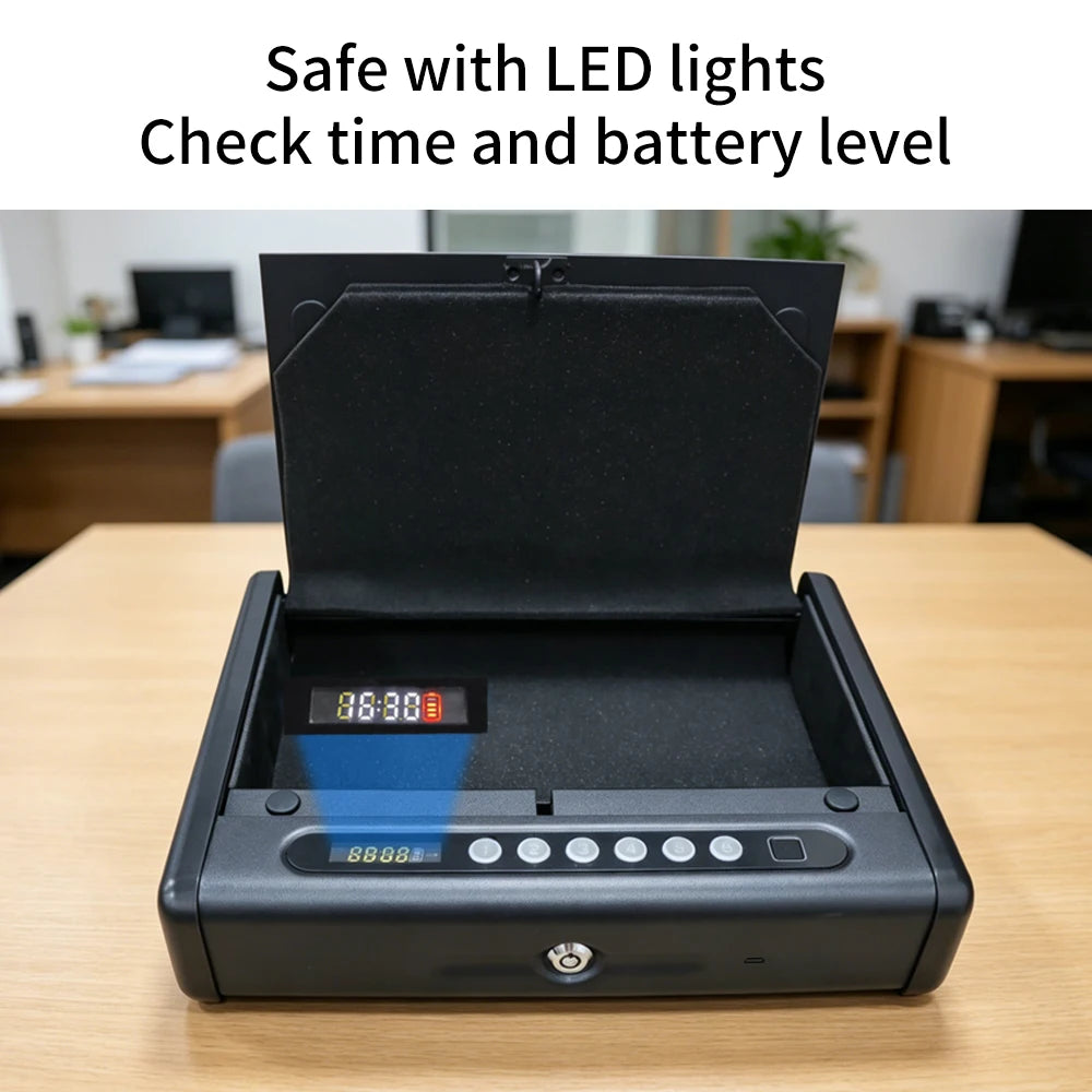 Biometric Bluetooth Security Storage Lockbox Support Tuya APP LED Light Capacity Battery Multi Unlock Modes Built-in Shockproof Vue