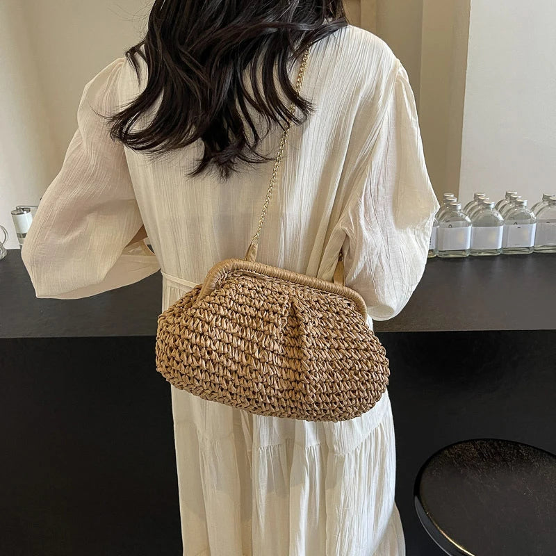 Summer Straw Weaving Crossbody Bag Fashionable Casual Shell Women's