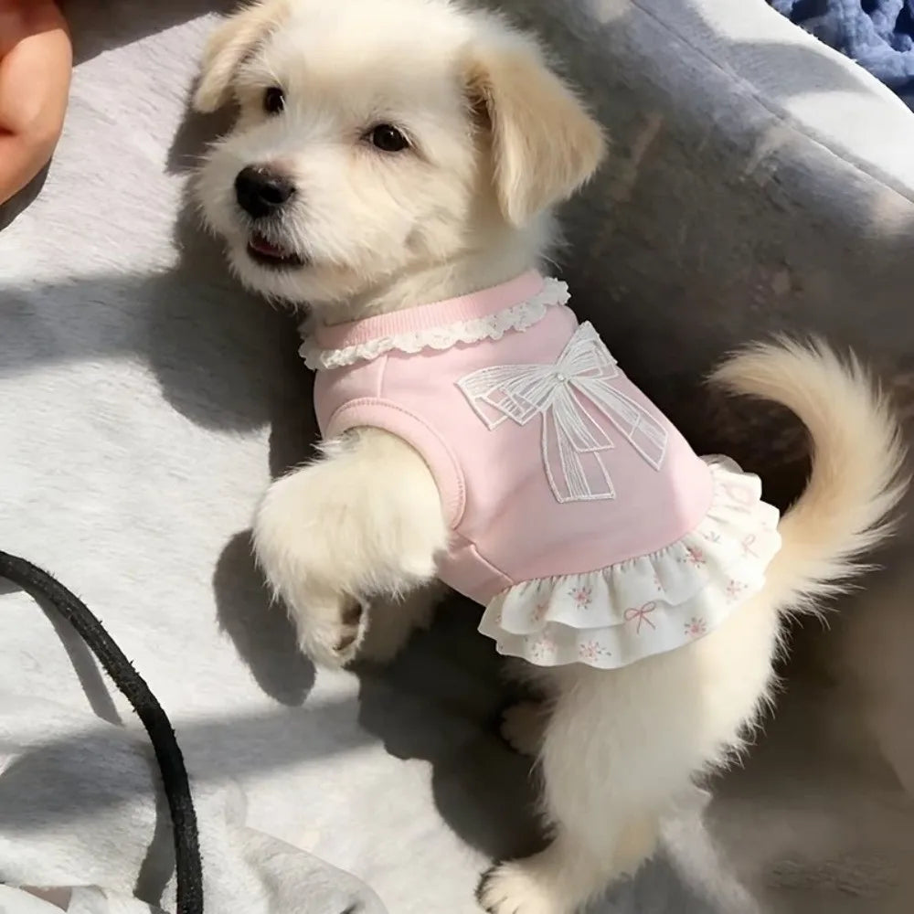 Thin Pet Princess Dress Lotus Leaf Edge Floral Pattern Dog Cooling Vest Comfortable Breathable Puppy Lace Skirt Casual Wear Vue