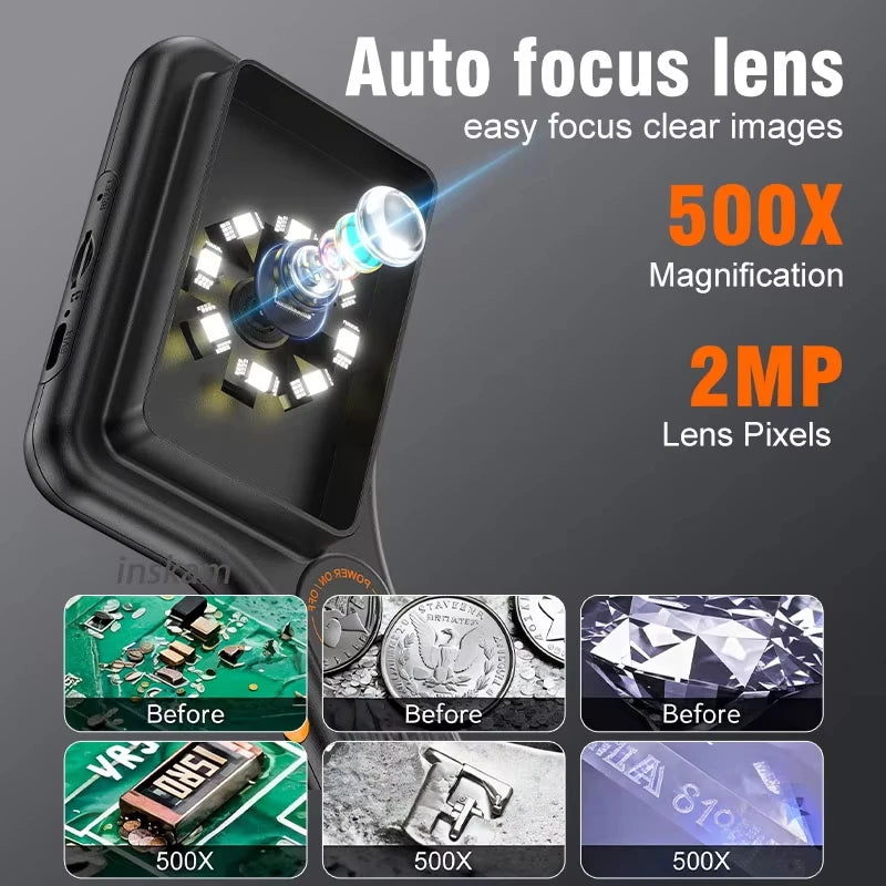 Digital Microscope Handheld 3.0 inch IPS Color Screen Autofocus 2MP Coin Video Microscopes 500x Magnification Vue