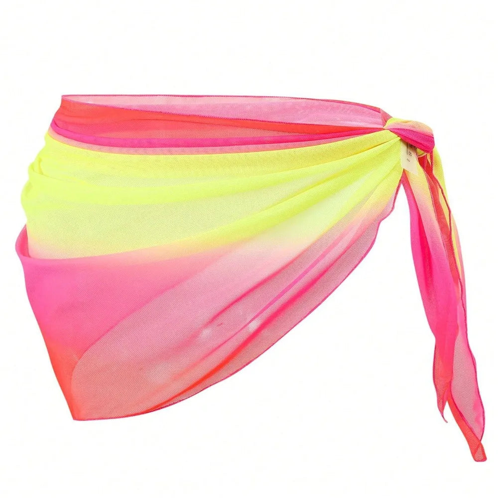 Chiffon Material Beach Dress Short Length Sheer Fabric Sarongs Vue Pink Yellow One Size