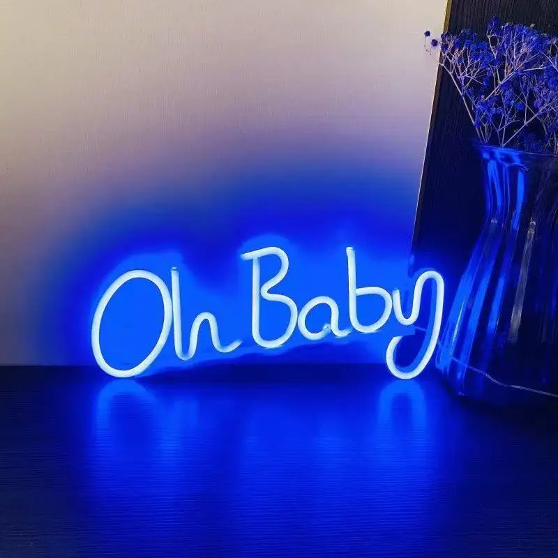 LED Neon Oh baby USB or battery Powered Neon Signs Night Light 3D Wall Art & Bedroom Living Room Decor Lamp Sign Christmas Gift Vue blue