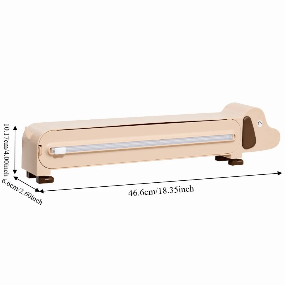 Puppy Shape Food Film Dispenser Refillable Magnetic Plastic Wrap Dispenser Storage Box Food Wrap Stretch Film Cutter Restaurants Vue