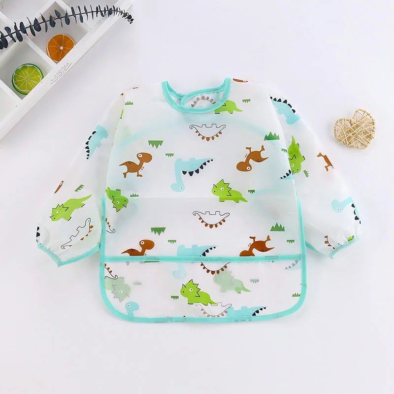 For Kids 0-6 Years New Baby Stuff Toddler Baby BibsCute Children Waterproof Long Sleeve Art Smock Feeding Bib Apron Vue B28 Dinosaur 100(4-6years)