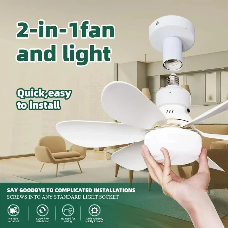 Ceiling Fan with Light E27 Fan Light with Remote Control Super Quiet Socket Ceiling Fan for Bedroom Kitchen Home Lighting Vue