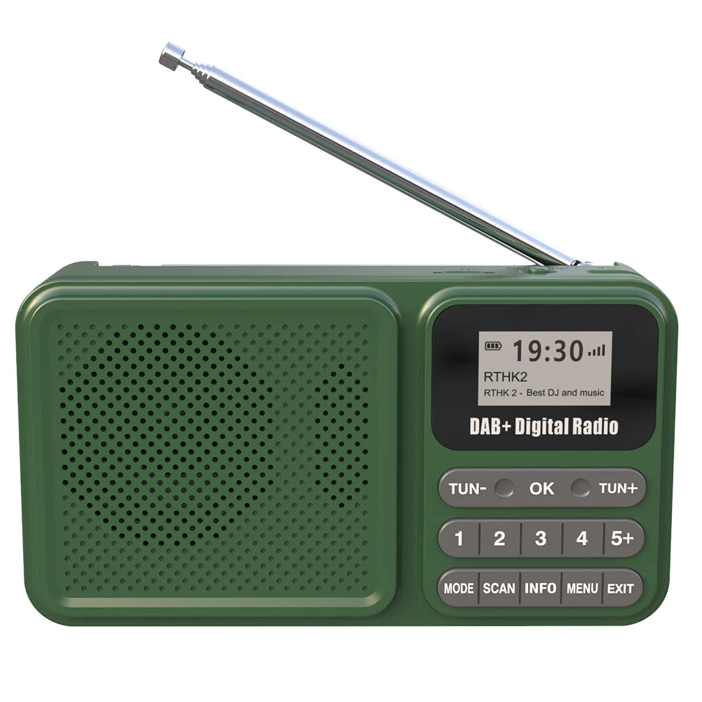 Handheld DAB FM Radio Wireless Bluetooth MP3 Player Support U-Disk TF Card Slot Stereo Sound LCD Screen for Outdoor Hiking Vue green