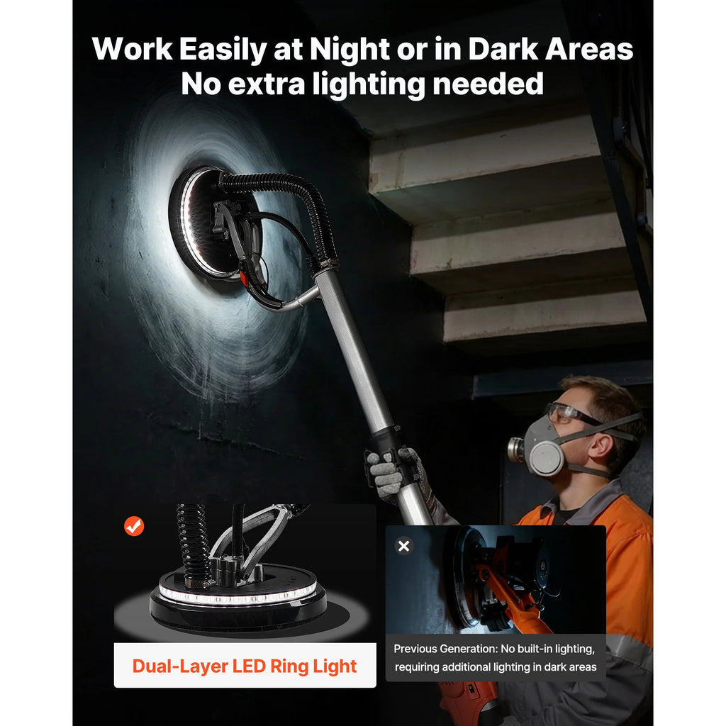 Electric Pole Drywall Sander 1010W | 7-Speed, 360° LED, 15 Discs Electric Pole Sander Vue