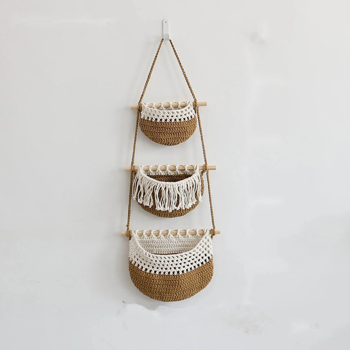 Cotton Rope Hanging Storage Rack 3 Tier Wall Basket Door Organizer For Small Spaces Boho Shelf For Dorm Room Kids Space Saving Vue