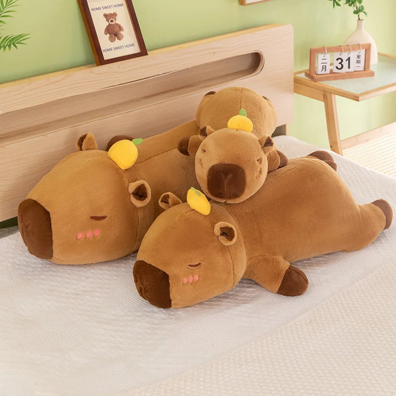 60-100CM Creative Giant Persimmon Lying Capybara Plush Toys Soft Stuffed Animal Baby Sleeping Pillow Sofa Cushion for Kids Gifts Vue