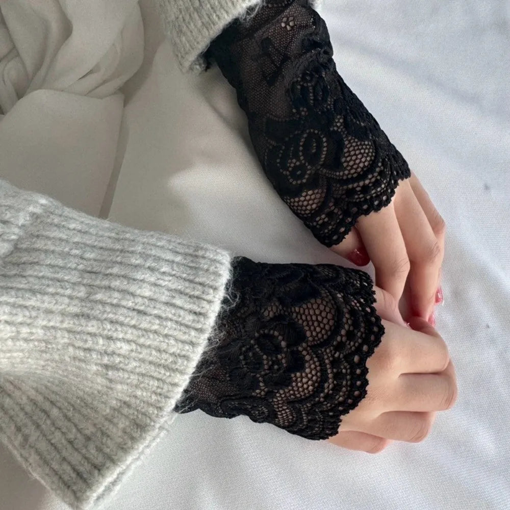 Embroidered Lace Detachable Fake Sleeves Hollow Out Mesh Cuff Sun