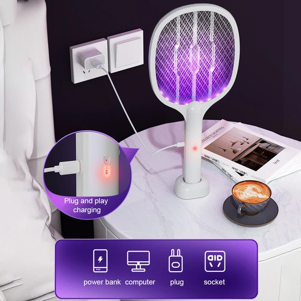 2-in-1 Electric Bug Zapper Racket & UV Mosquito Lamp – 3000V Electric Bug Zapper Vue