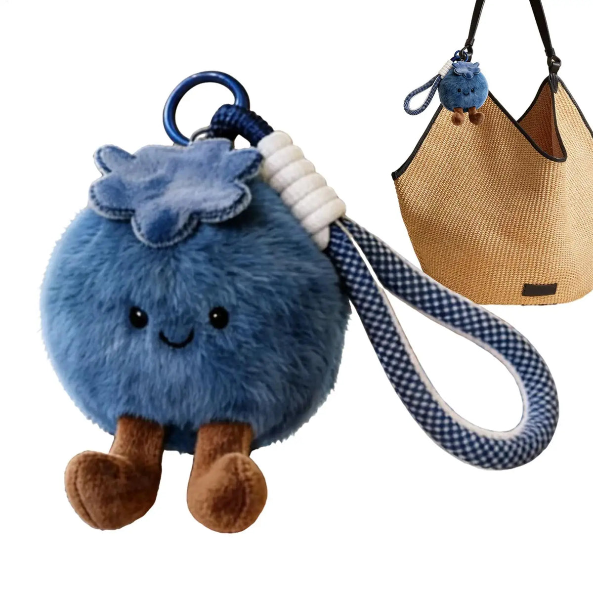 Adorable Plush Blueberry Shape Bag Charm Keychain for Purse for Women Men Kids Boys Girls Teens Adults Wife Girlfriend Traveling Vue