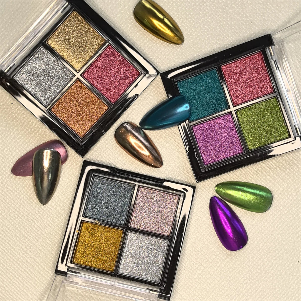1pc 4 grid chrome nail magic mirror powder palette holographic laser aurora solid mirror gel polishing pigment decoration Vue