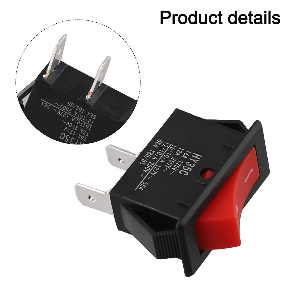 HY35C High Current Rocker Switch 16A ON/OFF – Black & Red Rocker Switch Vue