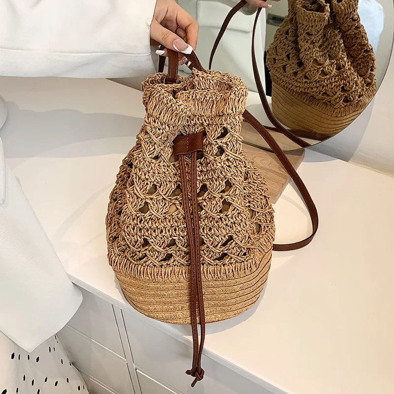 Handmade Women's Summer Straw Beach Shoulder Bag Woven Hollow