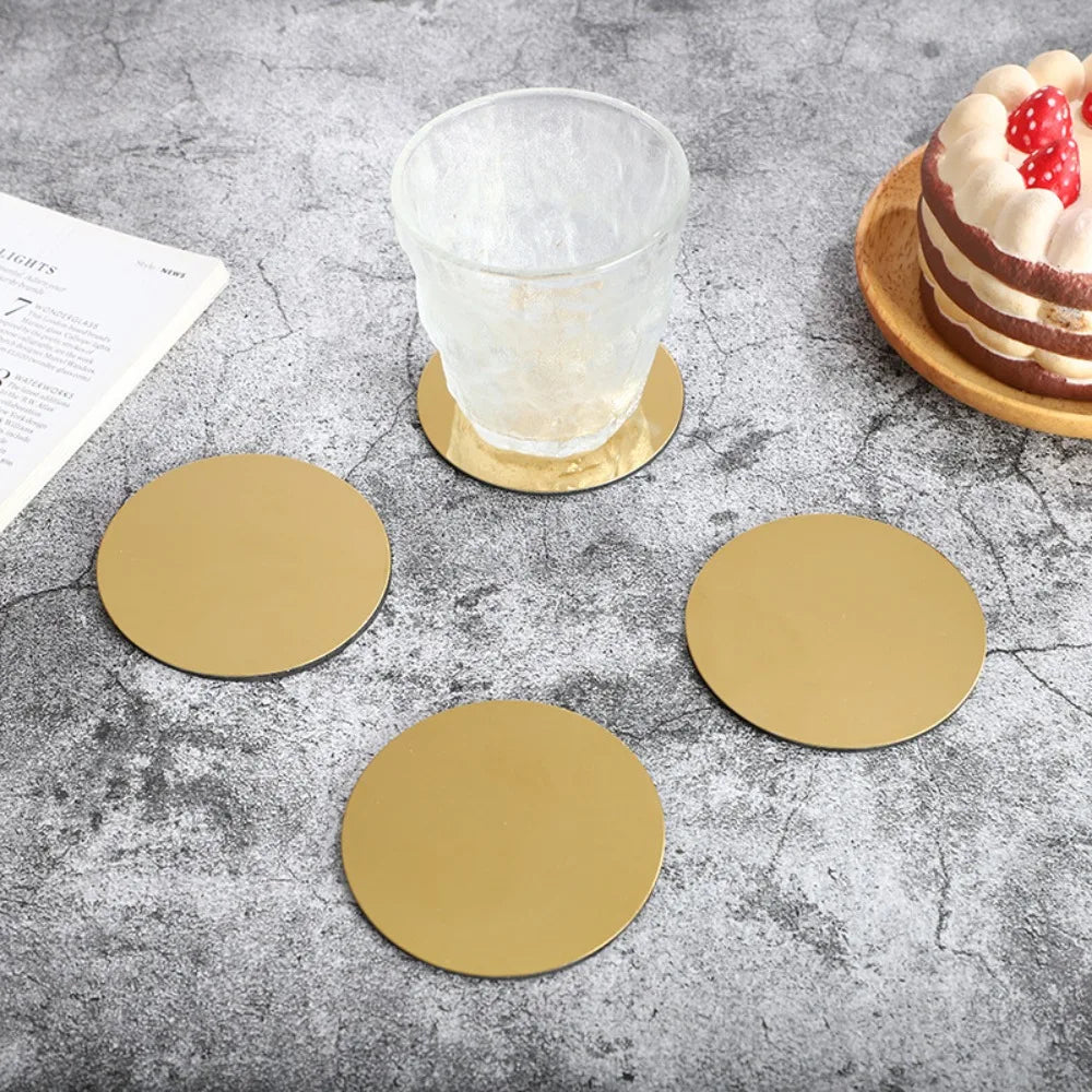 Multi-Function Round Gold Stainless Steel Coaster Set Mirror-like Scald-proof Drink Pad With Holder Insulated Cup Mat Restaurant Vue