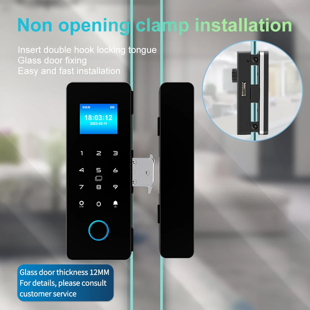 Glass Door Lock Sliding Door Bluetooth HAHA-Lock Mobile App Biometric Fingerprint Lock IC Card Digital Electronic Lock Vue