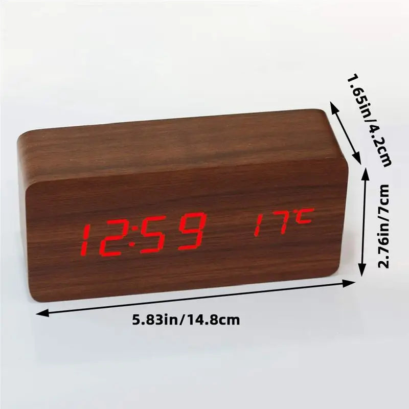 ABKW-Wooden Square Desk Clock LED Digital Display Alarm Clock Temperature Display Clock For Bedroom Decoration Clock Vue