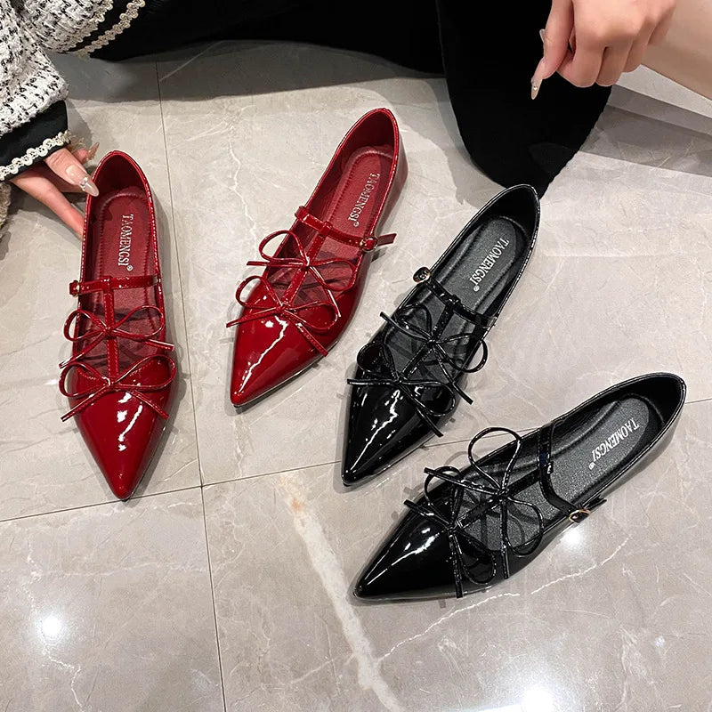 Women's Pointed Toe Bow Mary Jane Flat Shoes | Slip-On Flats Mary Jane Flats Vue