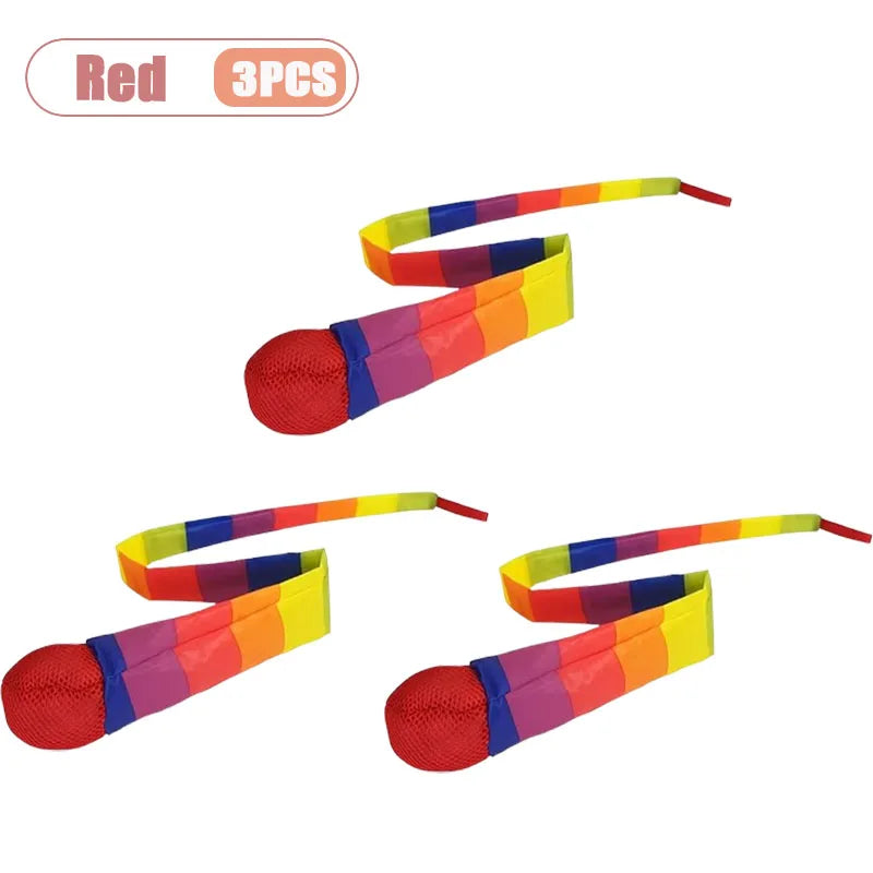 1-20PCS Rainbow Tail Throw Catch Ball Soft Colorful Playground Toy for Kids Adults School Training Gift Sports Durable Fun Vue Red-3PCS