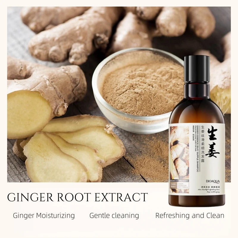 Ginger Silky Smooth Shampoo 250ml, Gently Cleanses Hair, Removes Dirt and Excess Oil, Moisturizes Hair, Helps Improve Dry and Frizzy Hair Texture, Leaves Hair Fresh and Flowing after Washing, Silky and Smooth, Suitable for Va Vue