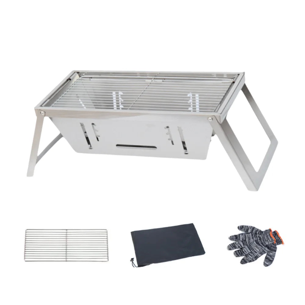 Stainless Steel Folding Barbecue Stove Adjustable Heat Setting Rust-proof Barbecue Grill Extendable Grill Rack Outdoor Vue Regular