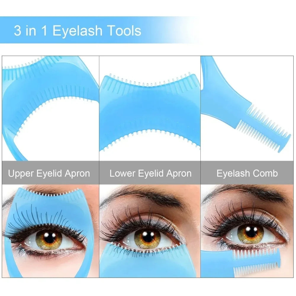 3 in 1 Mascara Applicator Template with Eyelash Curler Guard and Case Eyeliner Holder Eyelash Aid Eyebrow Drawing Assistant Tool Vue