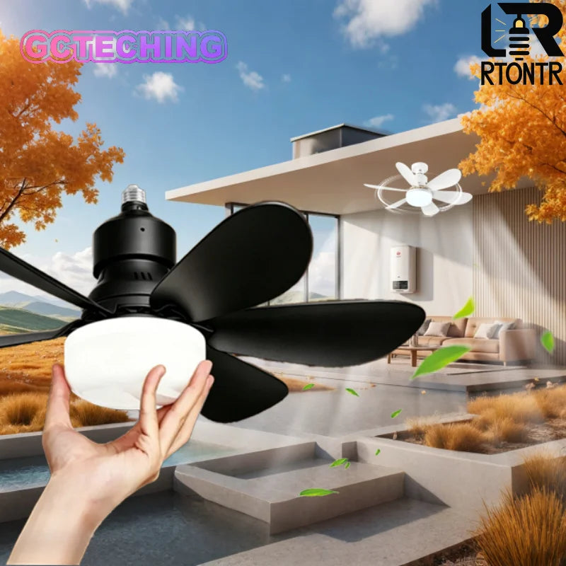 Ceiling Fan with Light E27 52CM Fan Light with Remote Control Super Quiet Socket Ceiling Fan for Bedroom Kitchen Home Lighting Vue