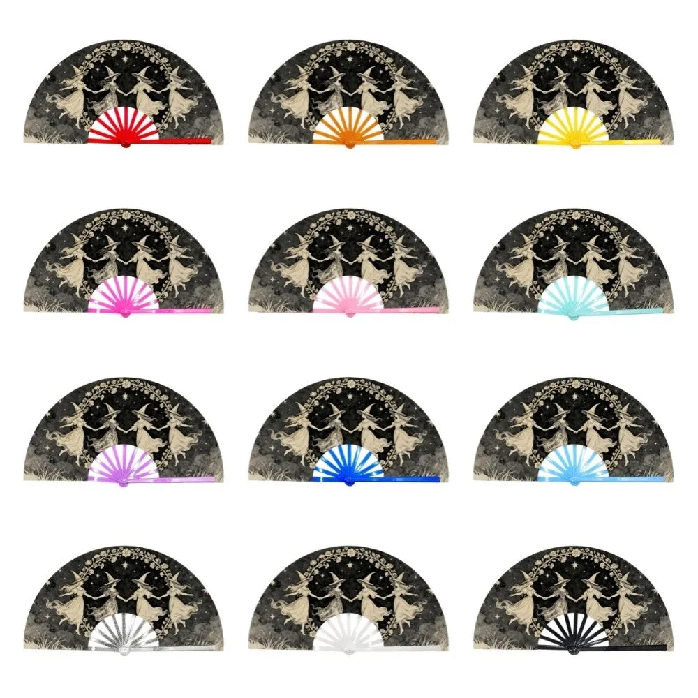 Handmade 33cm 13in Large Hand Fan Handheld Witch Kung Fu Fan Portable Black Folding Hand Fan Party Vue