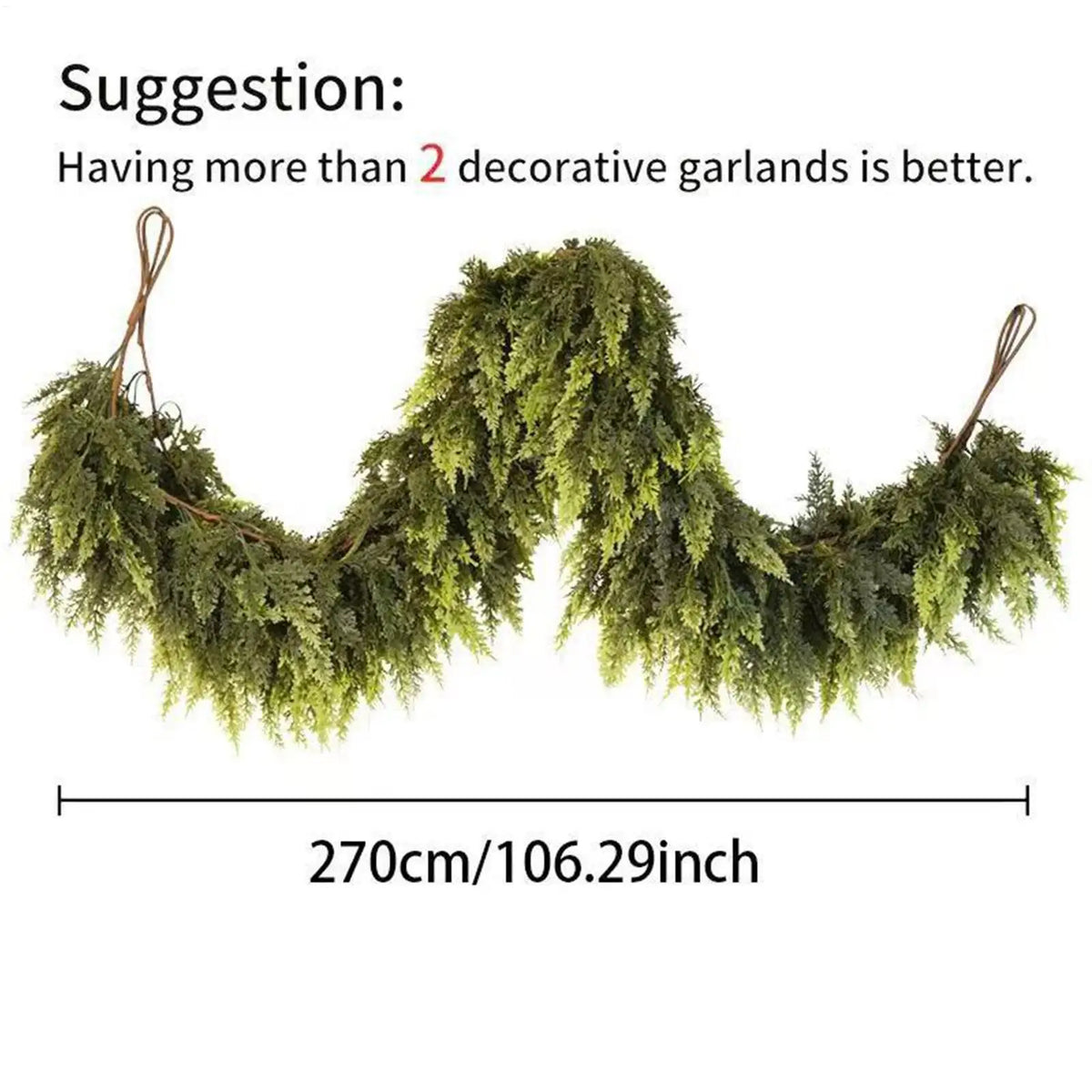 1.5m/1.8m/2.7m Christmas Garland Artificial Greenery Garland Winter Pine Garland for Table Mantle Wall Indoor Outdoor Decoration Vue