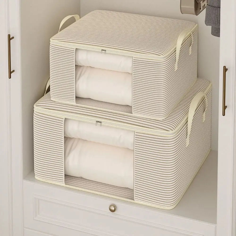 Non-Woven Fabric Striped Visible Storage Bag Large Capacity Dust-proof Quilt Storage Box Space Saving Waterproof Vue