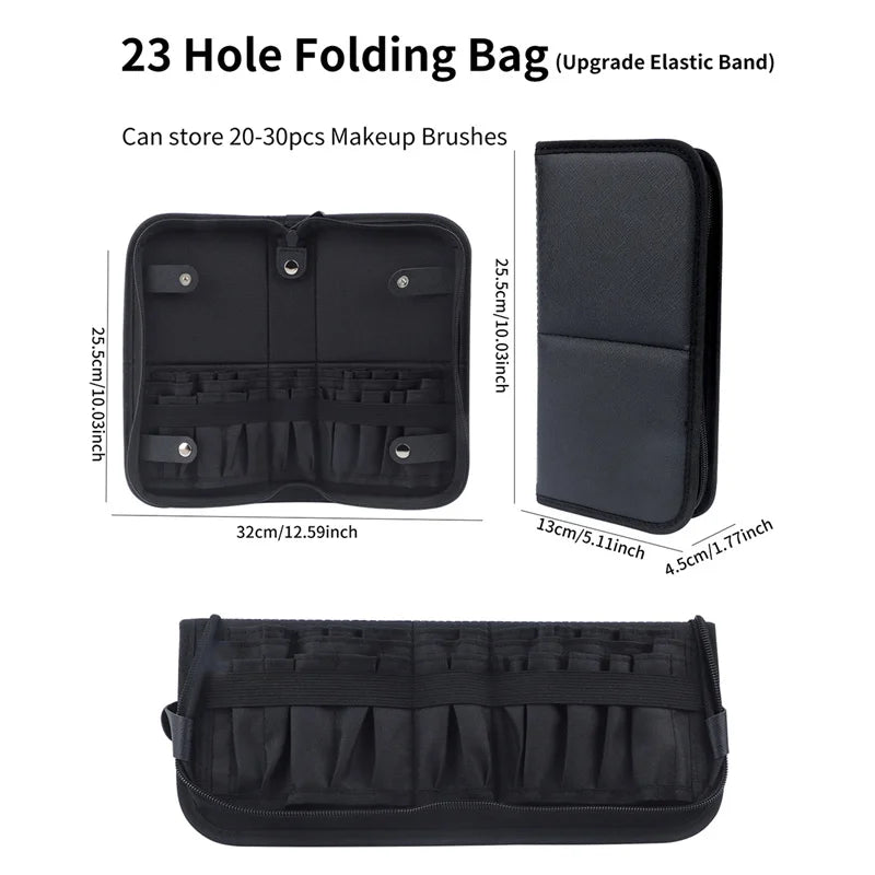 Foldable Makeup Brush Bag Zipper Cosmetic Makeup Tools Storage Bag Toiletry Brush Pouch 29/23 Holes Makeup Brush Tools Organizer Vue