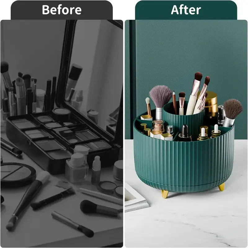 360° Rotating Makeup Organizer Large Capacity Cosmetic Storage Case with 5 Compartments Durable Plastic Vanity Organizer Vue