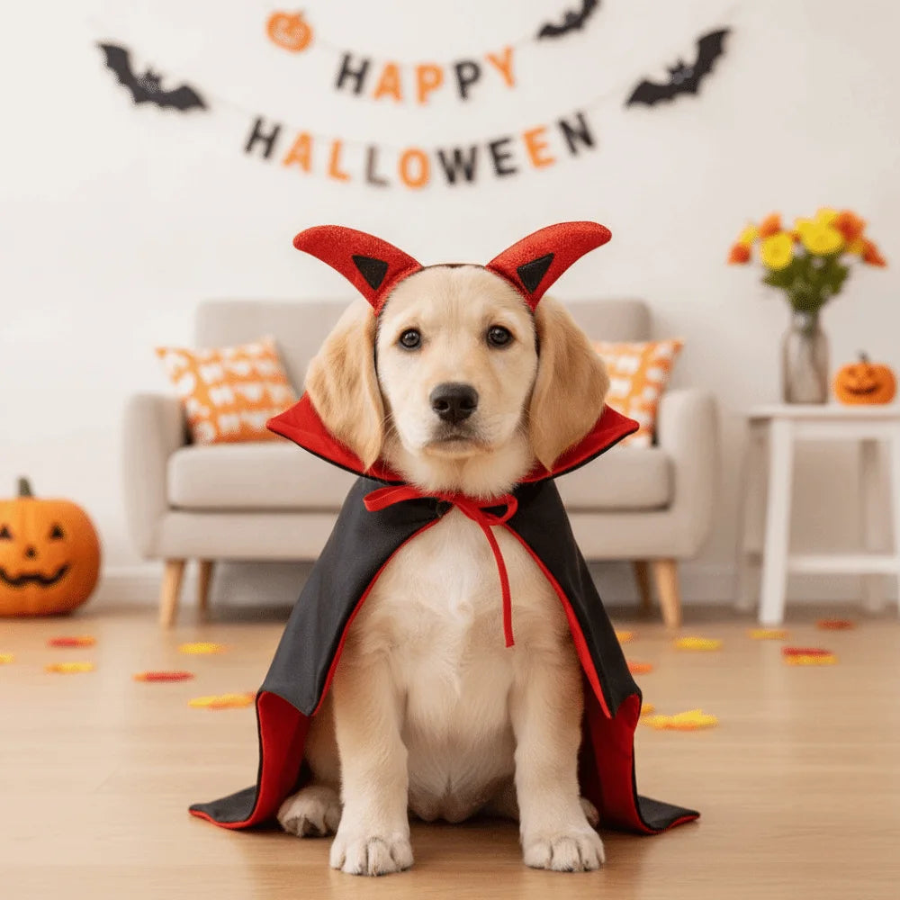 Stand Collar Pet Bat Costume Horns with Ear Holes Dog Purple Cloak Soft Satin Fabric Lightweight Cat Gothic Headband Vue