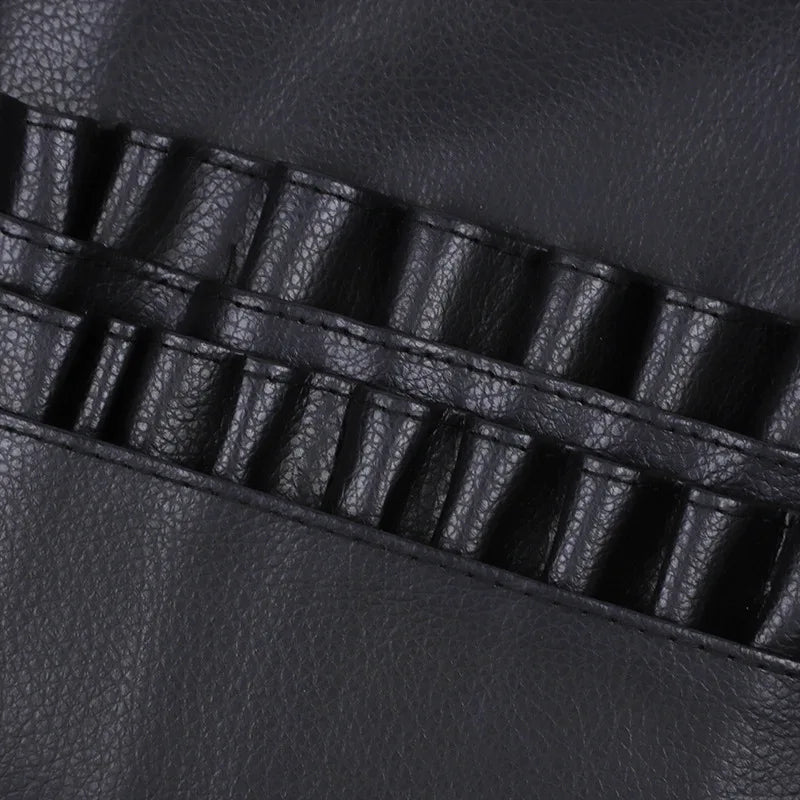Multi-function Black PU Leather Cosmetic Bag Waist Bag Makeup Brush Bag With Belt For Professional Makeup Artist Large Capacity Vue
