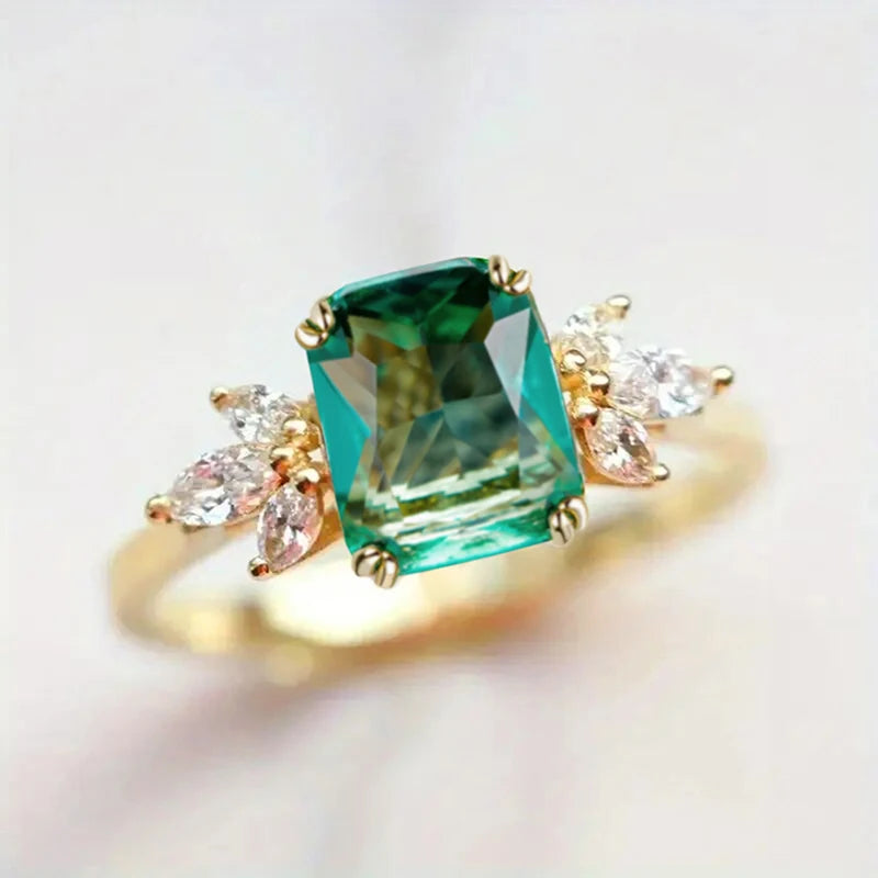 Huitan Green Cubic Zirconia Gold Ring for Women | Sizes 5–14 Fashion Ring Vue