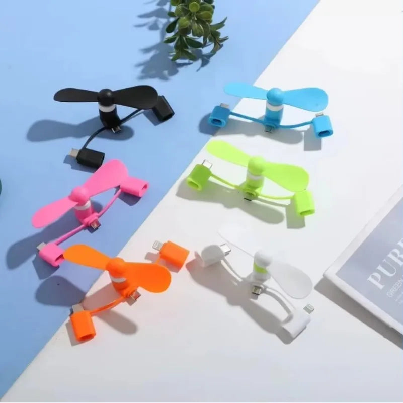 Portable 3 IN 1 Mini Fan USB Mobile Phone Cooler Fan For iPhone Samsung Xiaomi Micro/Type-C/IOS Universal Cooling Accessories Vue