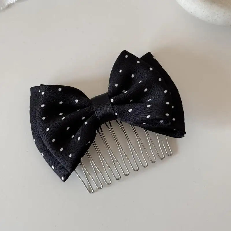 1 Pcs Polka Dot Bow Hair Combs Adorable Non Slip Metal Teeth For Daily Wear Parties Weddings Hair Styling Vue C