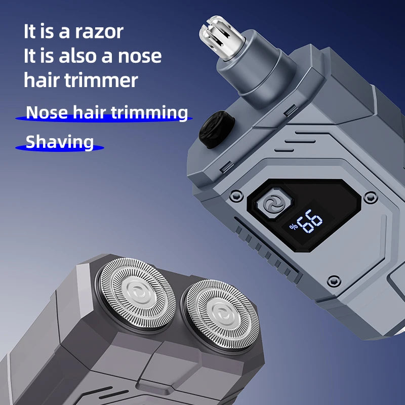 Magnetic Double Blade Electric Shaver for Men Mecha Punk Style Rechargeable LCD Vue