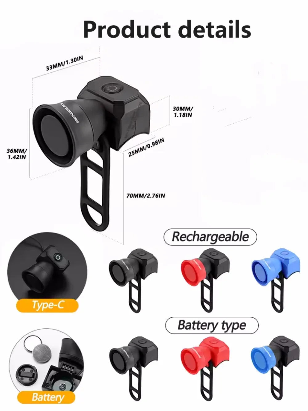 5 Mode Bike Electric Bell Horn Cycling USB Charging Motorcycle Ring Antitheft Waterproof Alarm Mountain Road Bicycle Accessories Vue