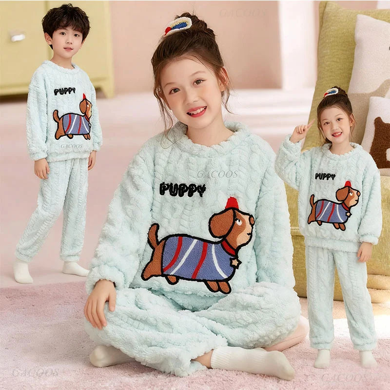 Winter Capybara Kids Boys Pajamas Sets Pyjamas Girls Sleepwear Flannel Fleece Teenage Clothes Children Home Clothes Loungewear Vue