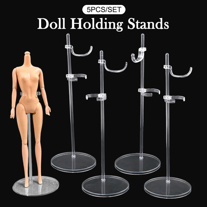 5Pcs Transparent Racks Mannequin Model Stand Doll Dress Support Doll Holding Stands Dollhouse Adjust Universal Doll Display Rack Vue