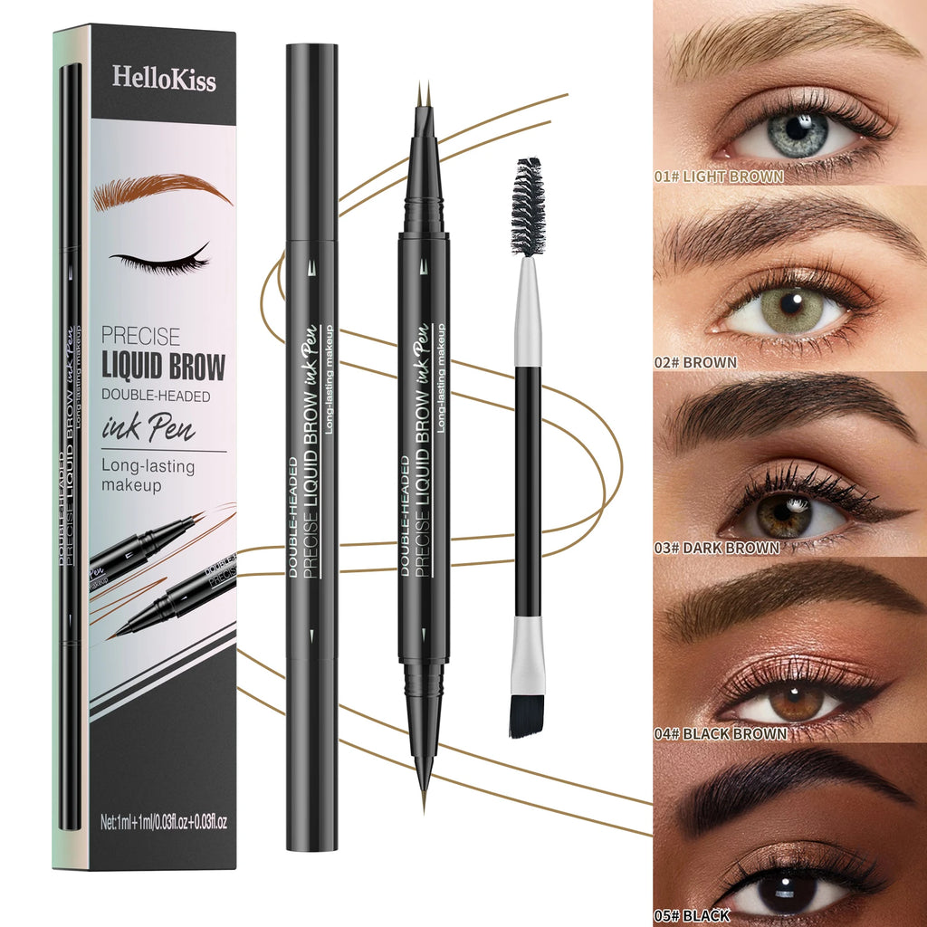 Hellokiss Two-Pronged Liquid Eyebrow Pencil, Waterproof and Sweat-Proof Wild Double-Ended 2-in-1 Liquid Eyebrow Pencil Vue
