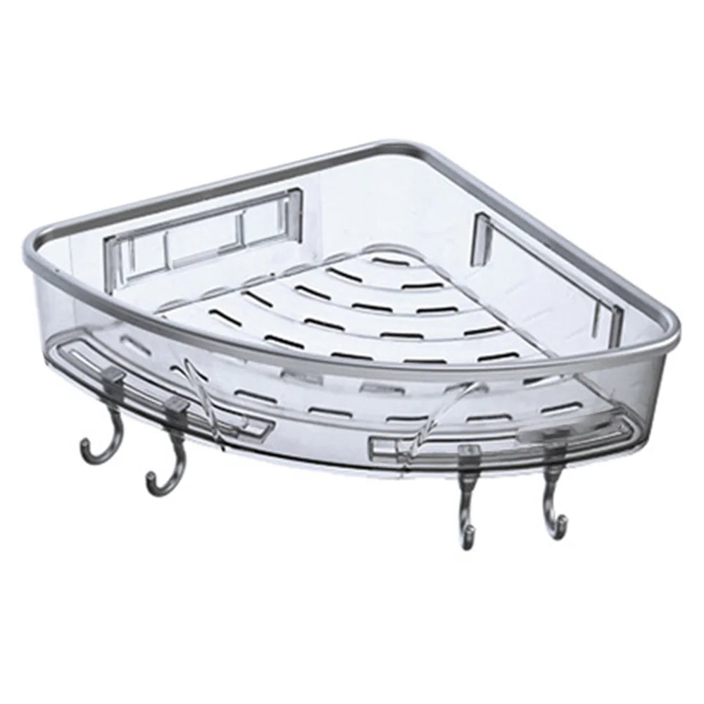 ABKW-Wall-Mounted Triple-Cornered Storage Rack,Bathroom Shelf With Towel Bar Hooks,Organizer For Bath Household Vue