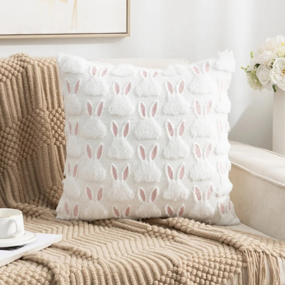 Comfortable Plush Rabbit Throw Pillow Cover Warm 45cm Pillowcase Square Sofa Cushion Cover Bedroom Vue Style A