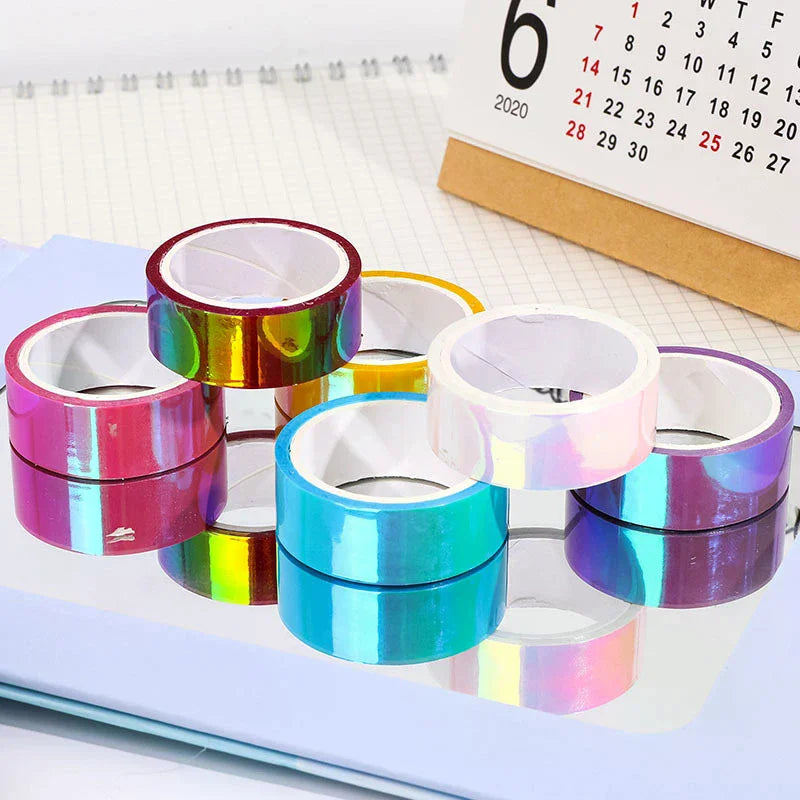 500cm Holographic RG Prismatic Glitter Tape Hoops Stick Rhythmic Gymnastics Ring Decoration Fitness Equipment DIY Scrapbooking Vue
