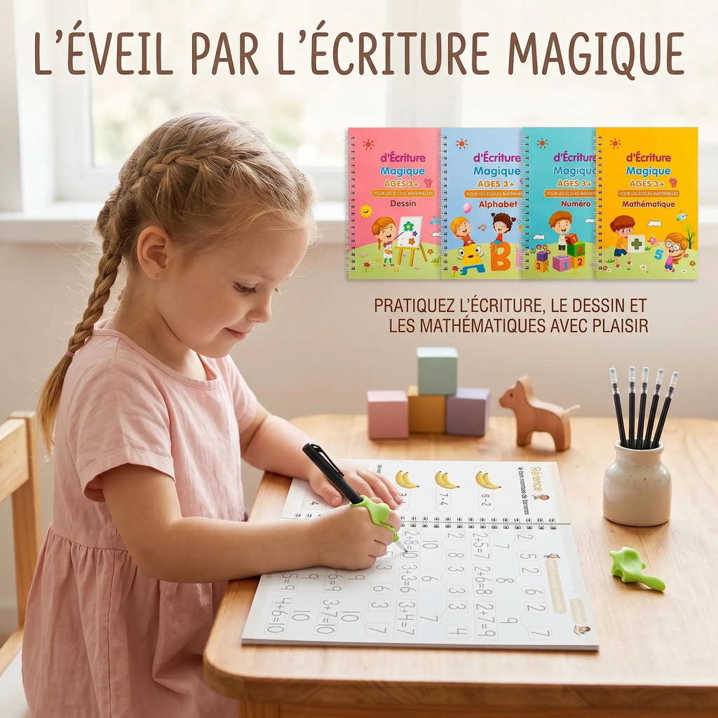 Reusable Magic Practice Copybook Kids French Auto Disappearing Ink Pen Calligraphy Handwriting Tracing Book for Children Student Vue