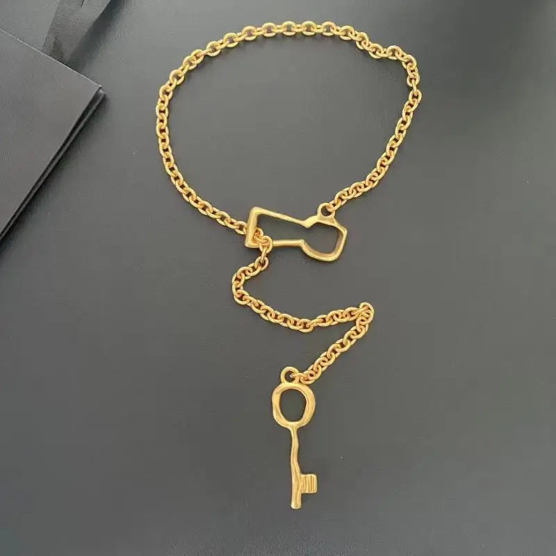Matte Thick Chain Key Pendant Necklace For Women Vintage Inspired Jewelry Gift Idea For Anniversary or Gifting Vue